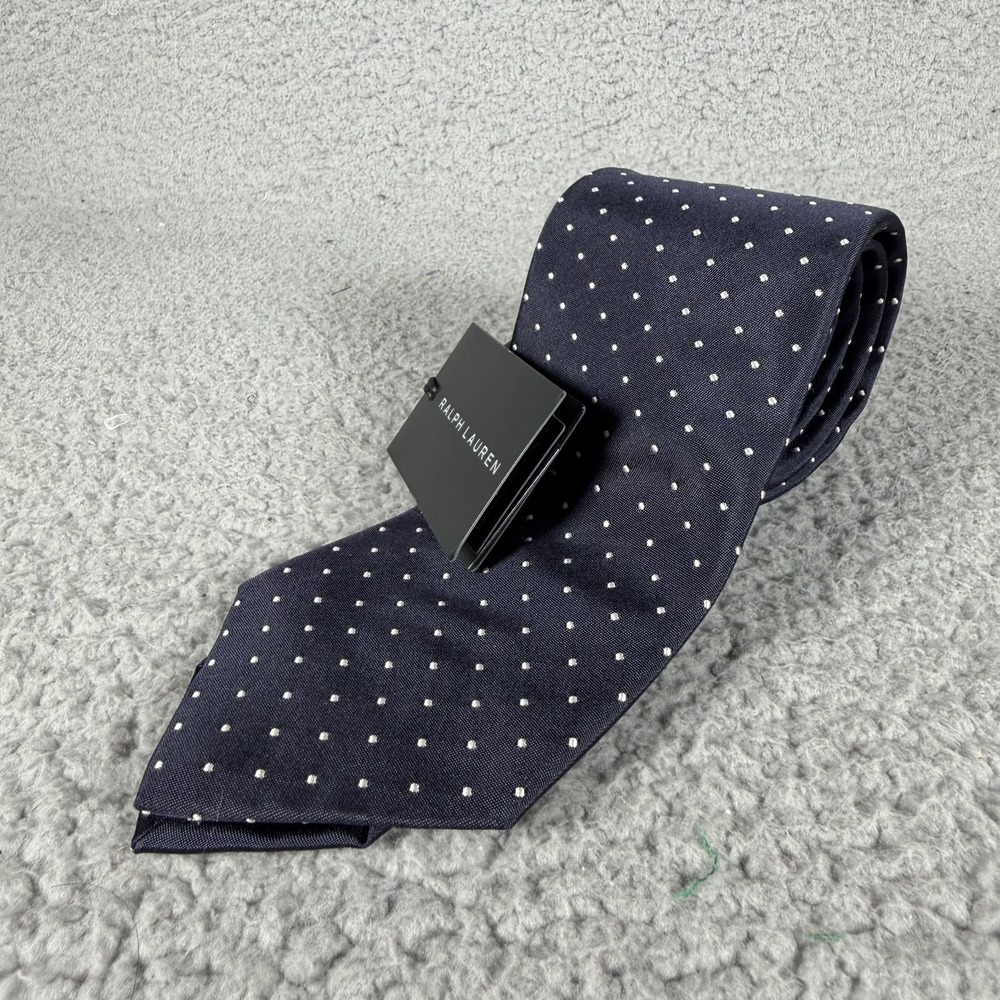 Ralph Lauren Black Label Polka Dot Navy 100% Silk W 3 L 57 Made in Italy NWT